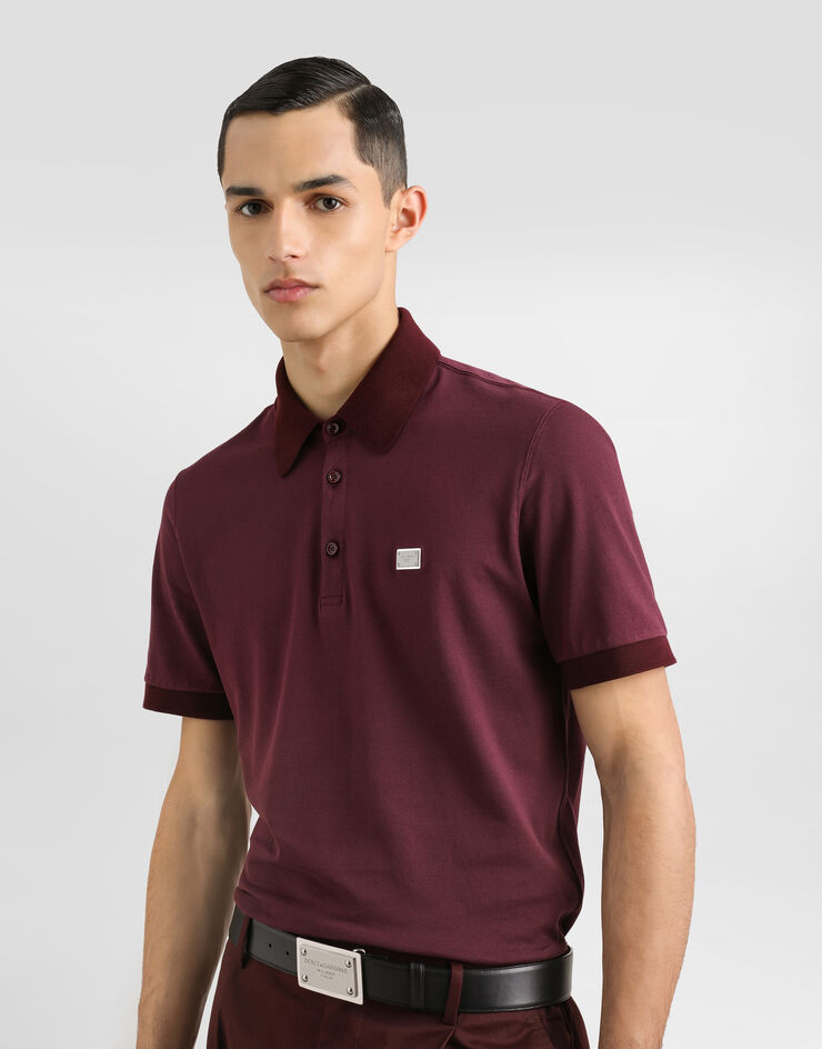 Dolce & Gabbana Polo de algodón con placa con logotipo Burdeos G8SN1TFU7EN