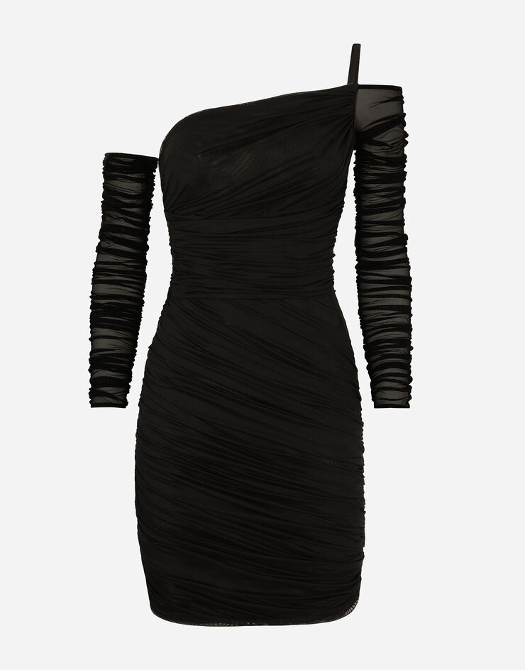 Dolce & Gabbana Kurzes Kleid aus Tüll Schwarz F6R1FTFLRC2