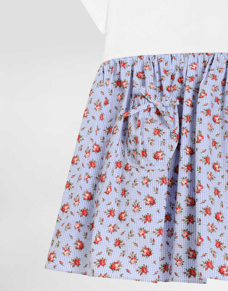 Dolce & Gabbana Floral-print jersey and poplin dress with DG embroidery Multicolor L5JDB7G7PVN