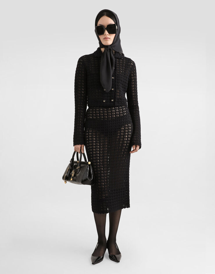 Dolce & Gabbana 더블 브레스티드 울 크로셰 쇼트 재킷 블랙 FXV60TJCVWH