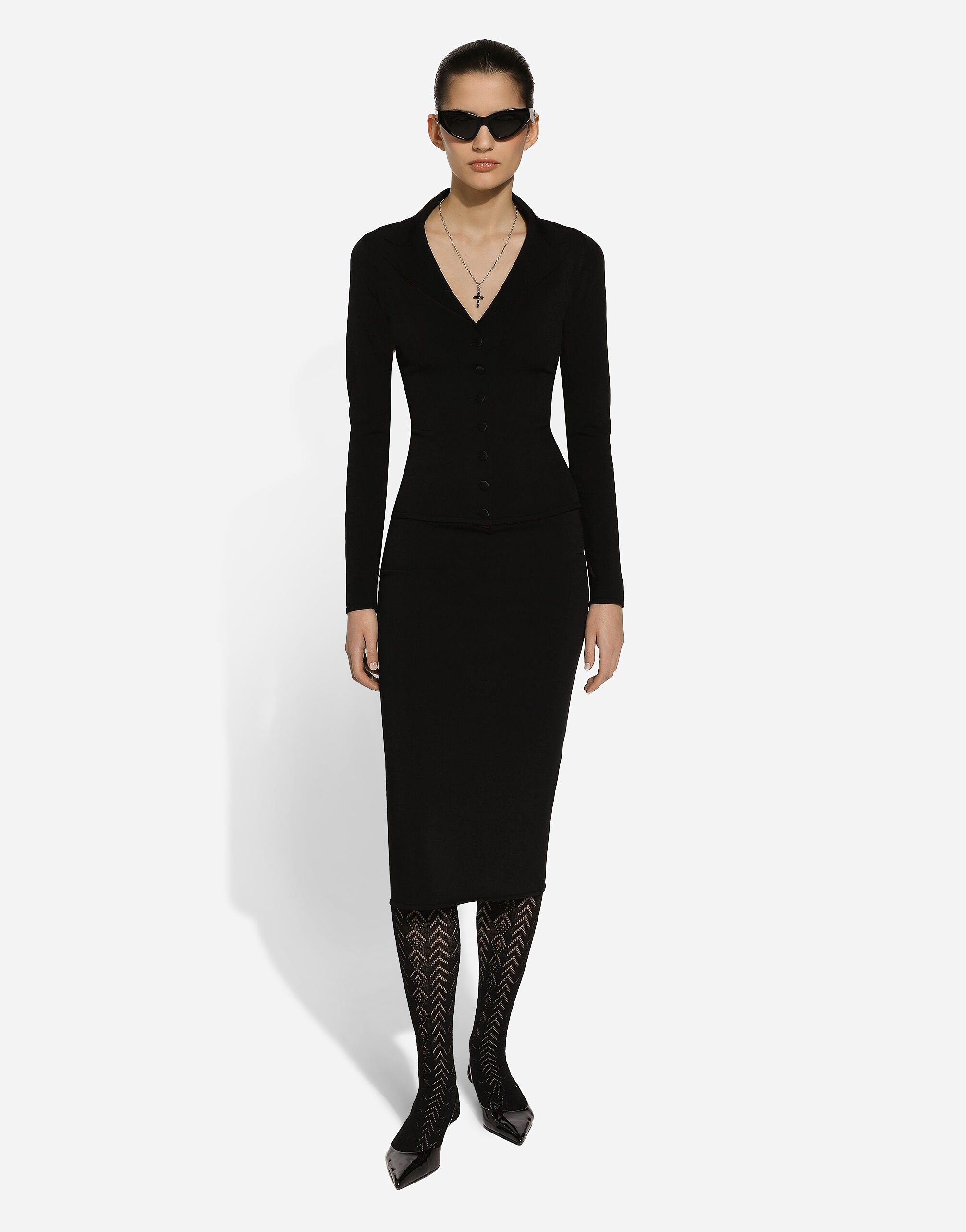 スカート Dolce & Gabbana FW24 (FXO10T JFMEXN0000) Dolce & Gabbana High-Waisted Black Knit Pencil Skirt – LOZURI®