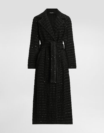 Dolce & Gabbana Tweed coat with micro-sequin embellishment Beige F0W3STHUMVM