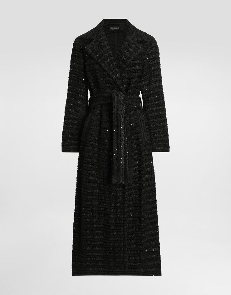 Dolce & Gabbana Tweedmantel mit Mikropaillettenstickerei Schwarz F0W3FTHUMKN