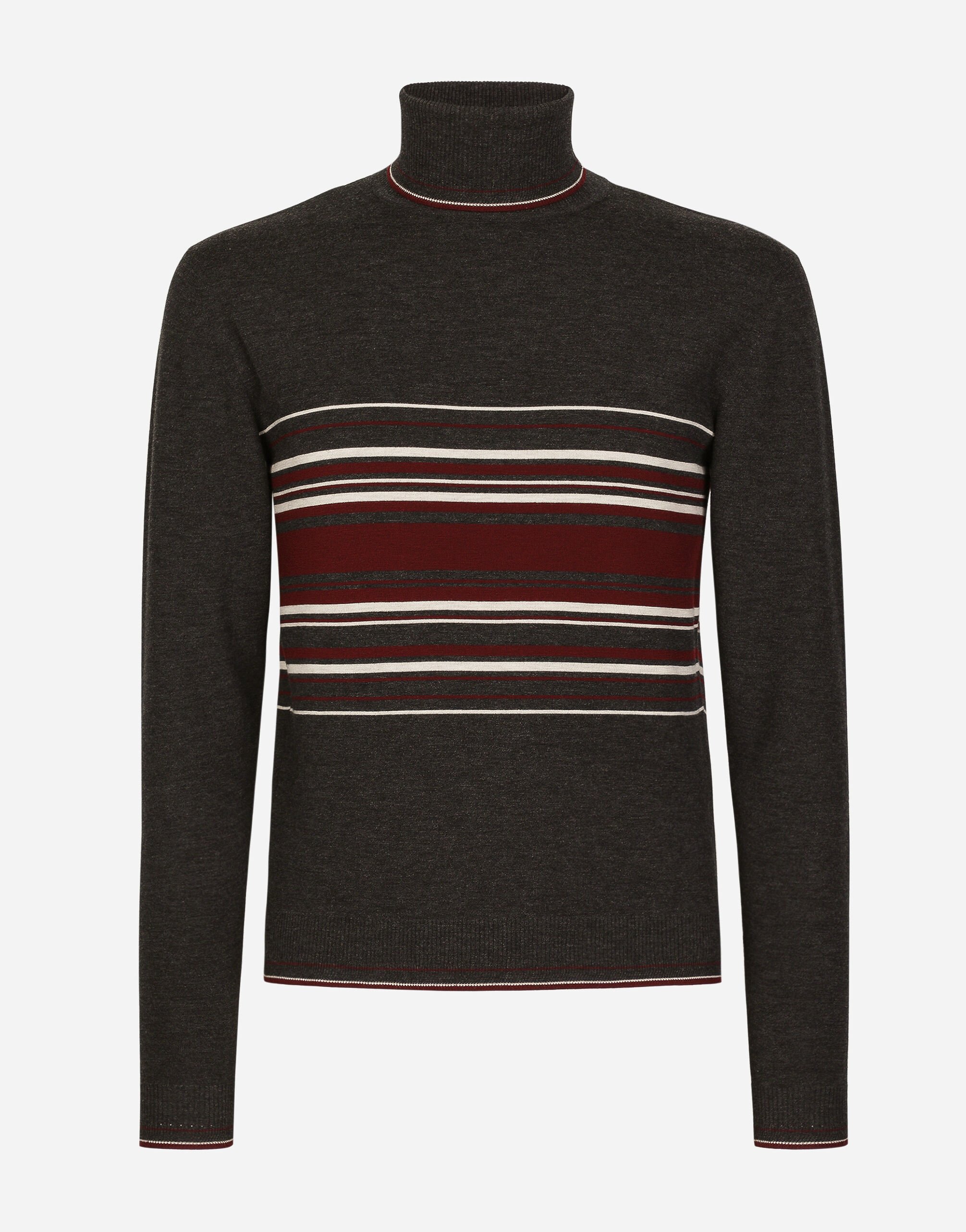 Dolce & Gabbana Wool turtle-neck sweater with contrasting stripes Black G9ZU0ZG7K4P