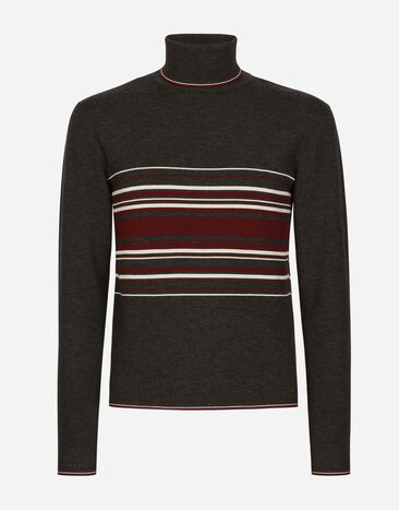 Dolce&Gabbana Wool turtle-neck sweater with contrasting stripes Grey G9AKHTFUFMU