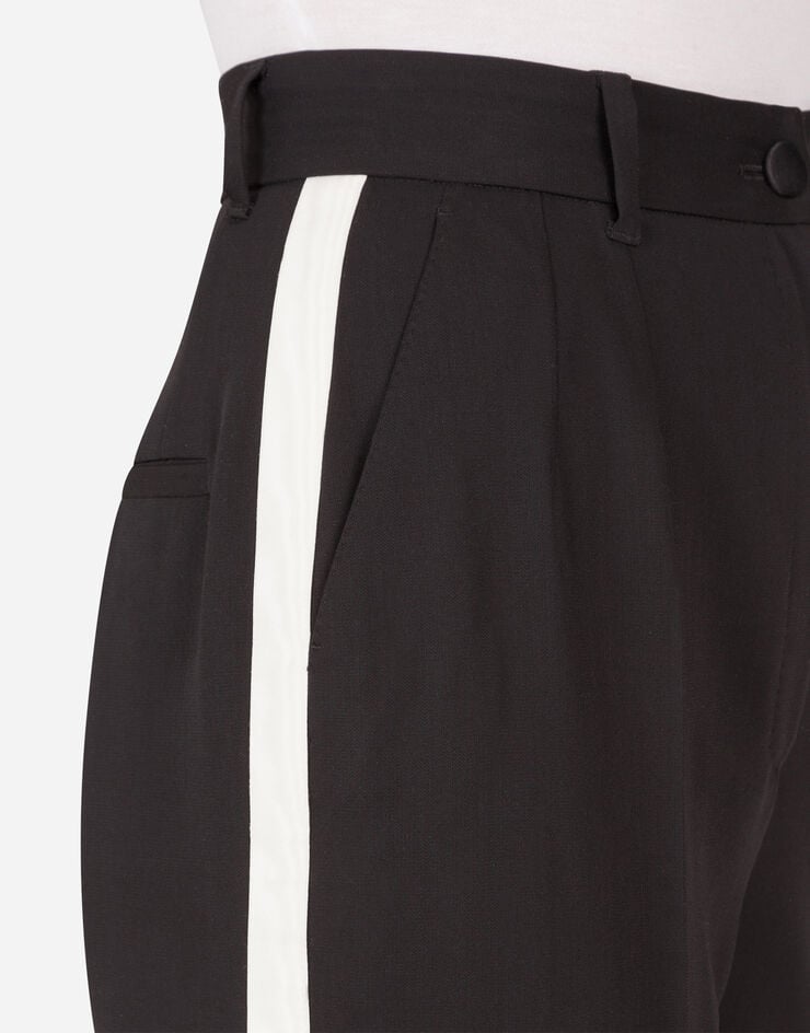 Dolce & Gabbana High-waisted wool pants with contrasting band 黑色 FTBNHTFU2KF