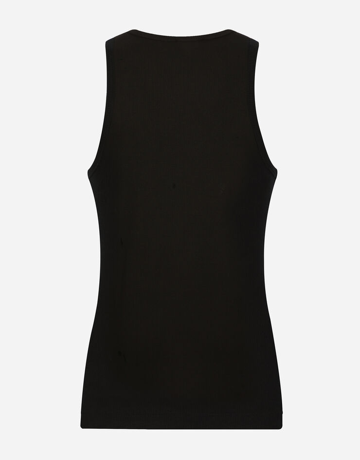 Dolce & Gabbana Camiseta sin mangas de algodón acanalado con parche Negro G8QI7ZG7I3C
