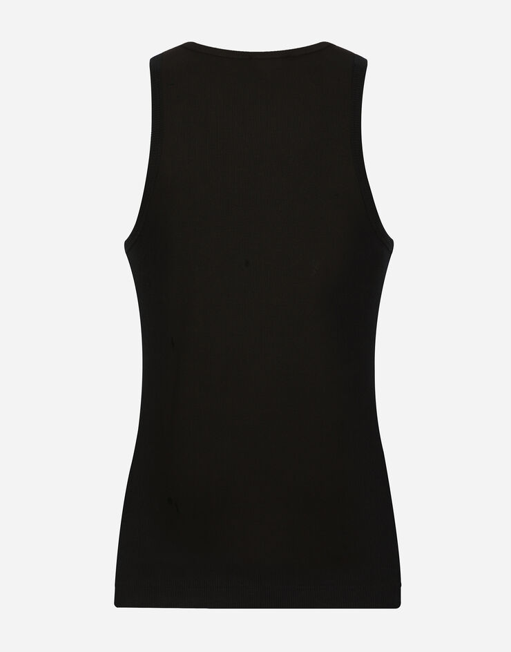 Dolce & Gabbana Fine-rib cotton singlet with patch Black G8QI7ZG7I3C