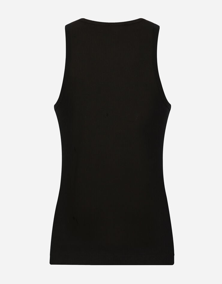 Dolce & Gabbana Fine-rib cotton singlet with patch Black G8QI7ZG7I3C
