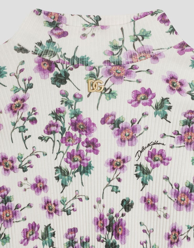 Dolce & Gabbana Ribbed turtleneck with violets-print Print L5JTPMHS7QZ