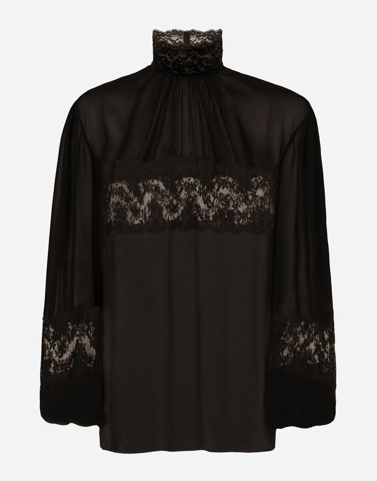 Dolce&Gabbana Blusa de cuello alto de georgette y encaje Negro F779LTFU1AR