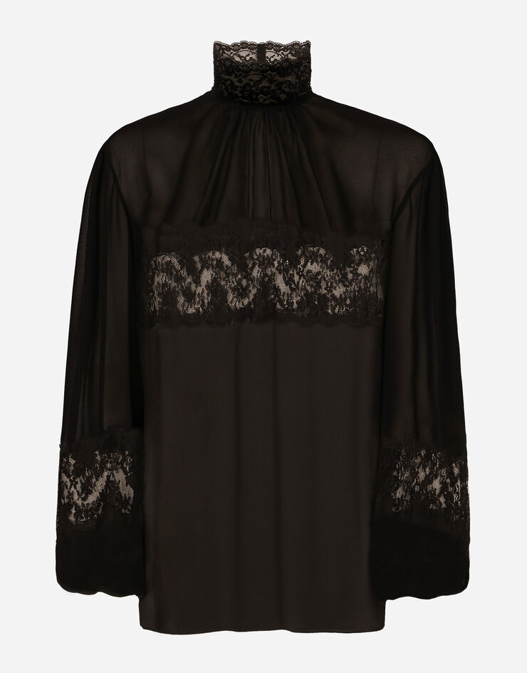 Dolce&Gabbana Georgette and lace turtle-neck blouse Black F779LTFU1AR