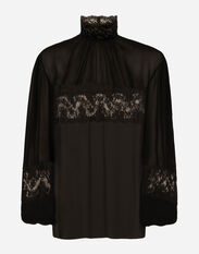 Dolce & Gabbana Georgette and lace turtle-neck blouse Black F7T19TG9798