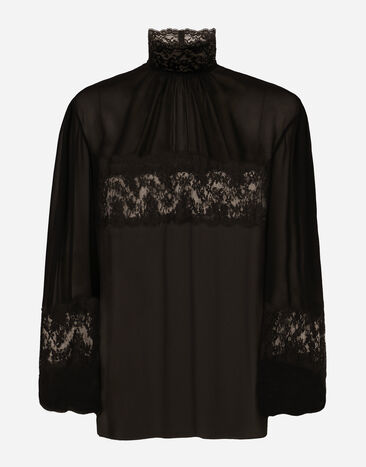 Dolce & Gabbana Blouse à col montant en georgette et dentelle Noir BB7287A1471