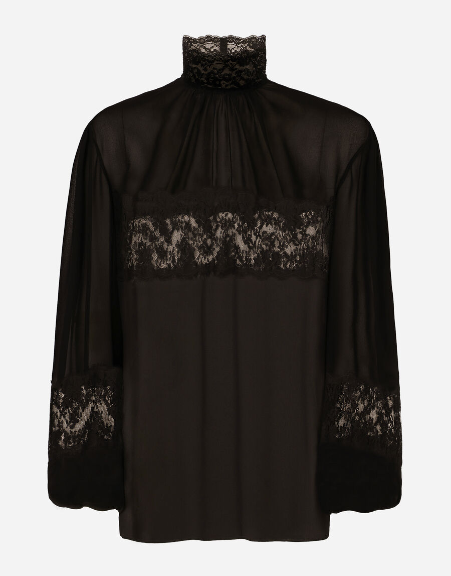 Georgette and lace turtle-neck blouse