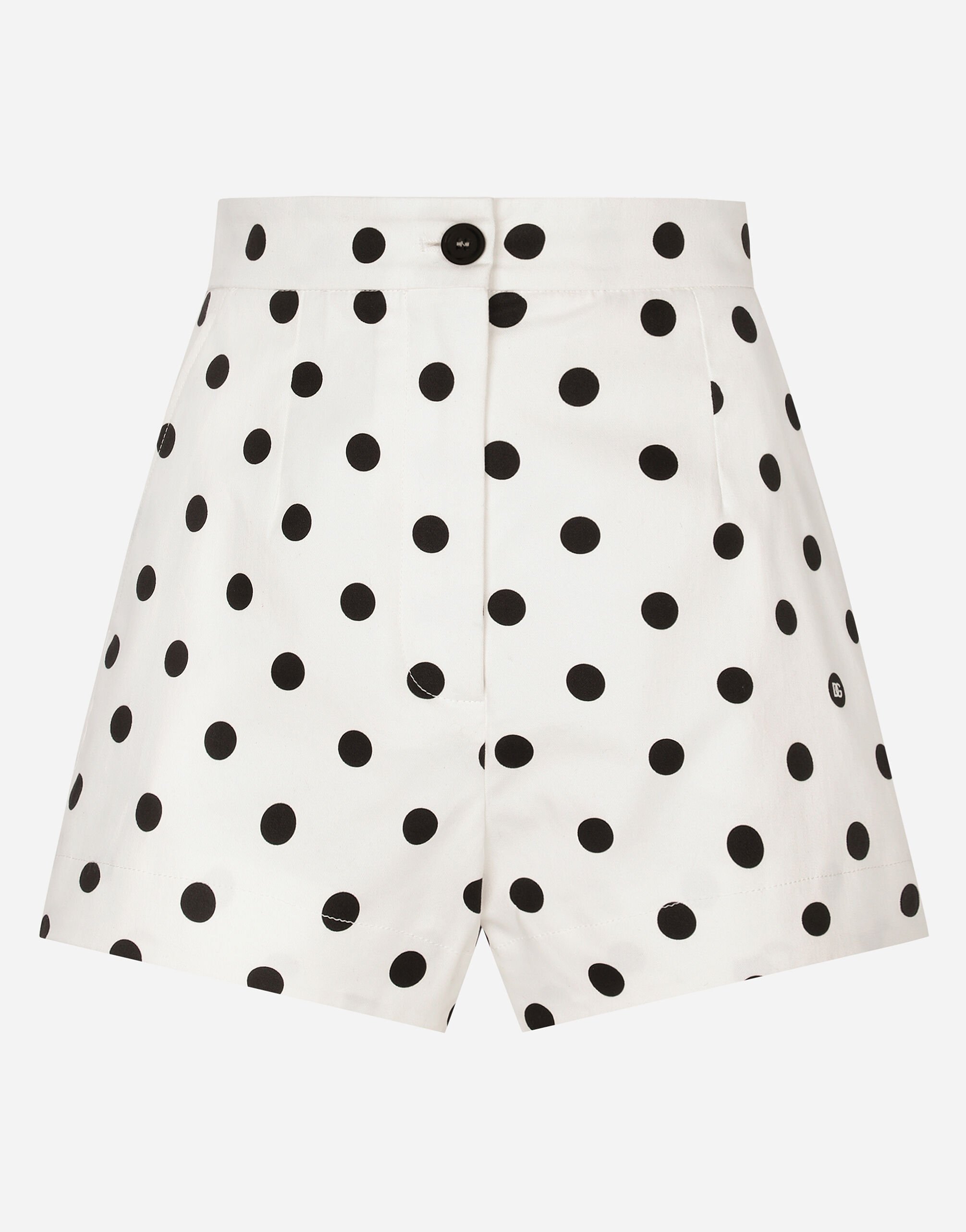 Dolce & Gabbana High-waisted cotton shorts with polka-dot print Print F79FOTFSA64