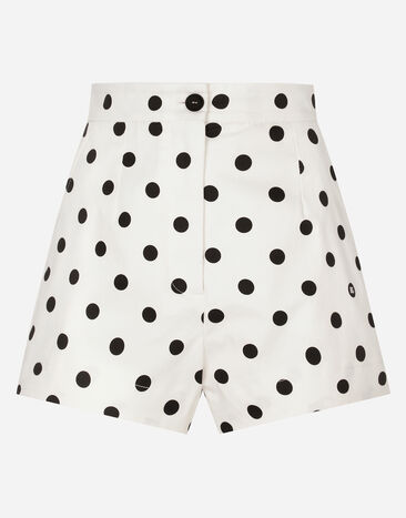 Dolce & Gabbana High-waisted cotton shorts with polka-dot print Print F5P61TFSFNR