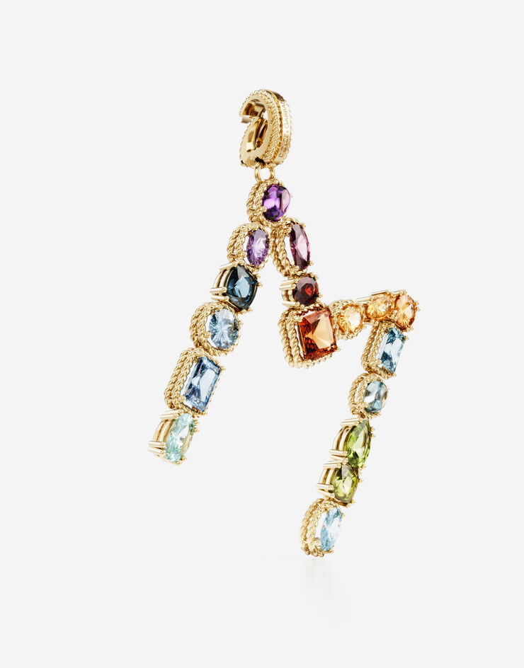 Dolce & Gabbana Подвеска в форме буквы M Rainbow alphabet из желтого золота 18 карат с разноцветными камнями ЗОЛОТОЙ WANR1GWMIXM