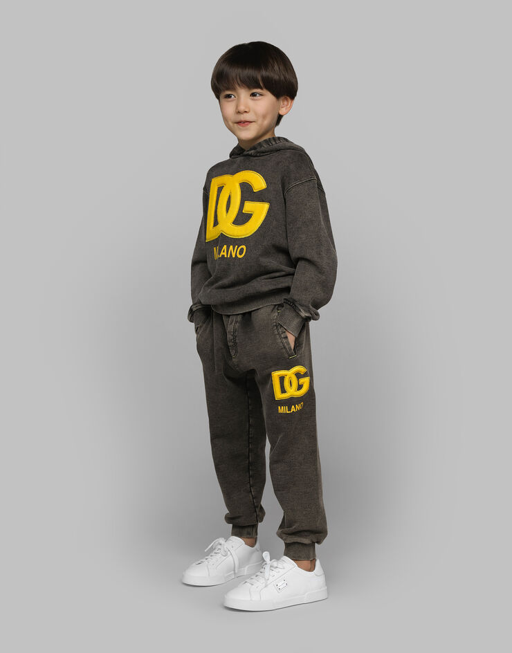 Dolce & Gabbana Sudadera con capucha de punto efecto lavado con logotipo DG Negro L4JWFJG7N3Z