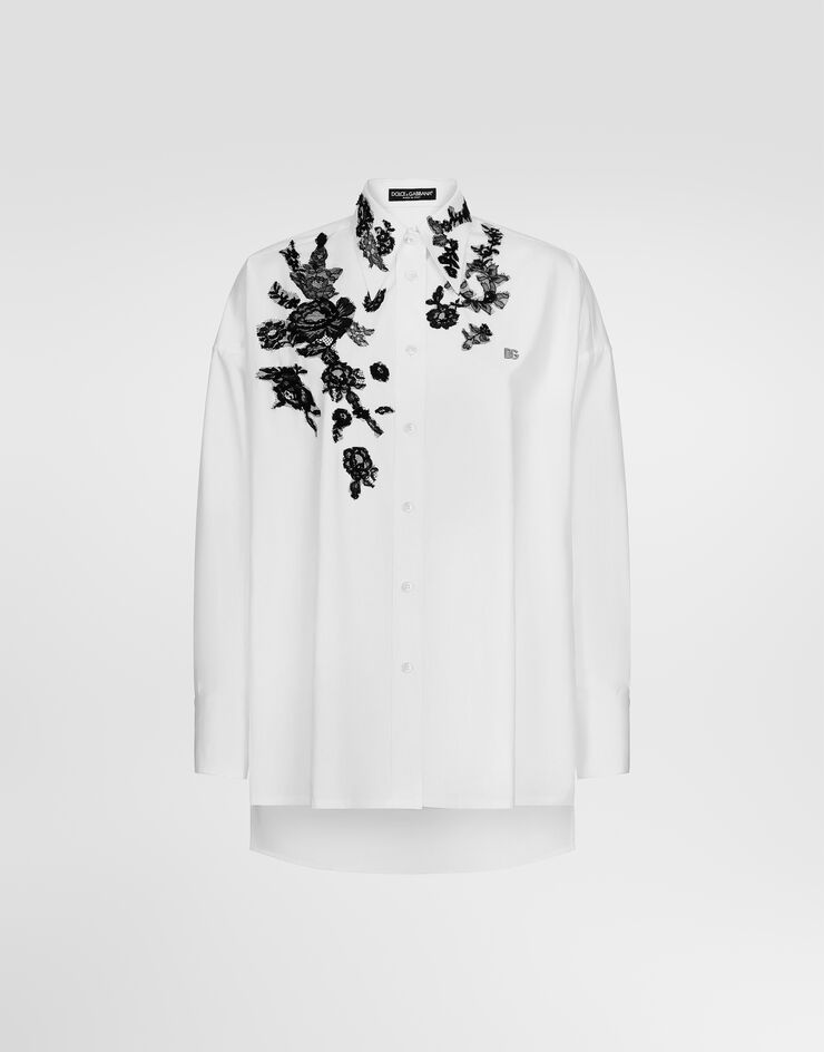 Dolce & Gabbana Oversize cotton shirt with lace appliqués White F5P62TGDB8O