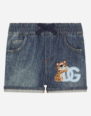 Dolce & Gabbana Jersey denim jogging shorts with DG logo Blue L1JWGIG7HX4