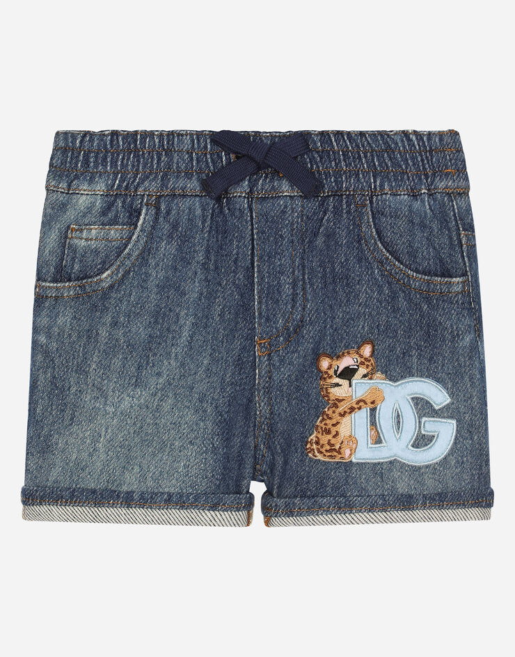 Dolce & Gabbana Jersey denim jogging shorts with DG logo Blue L1JQO0G7HX4