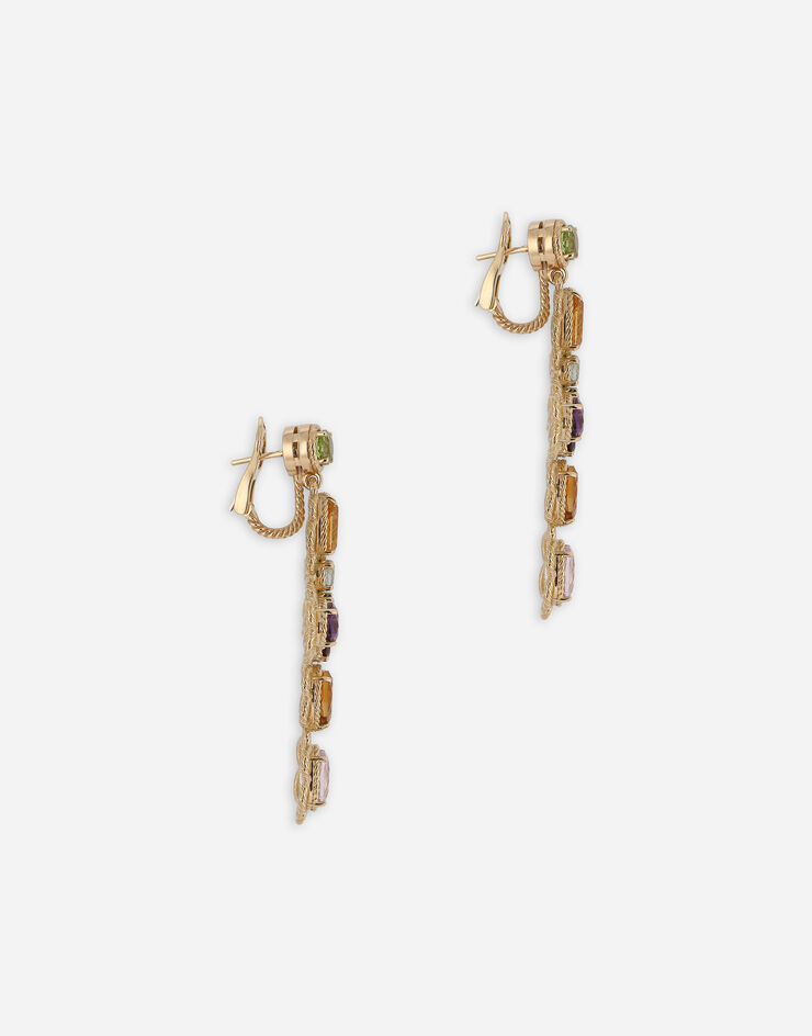 Dolce & Gabbana Pendientes en forma de cruz de oro amarillo de 18 kt con gemas coloridas Oro Amarillo WEQR4GWMIX1