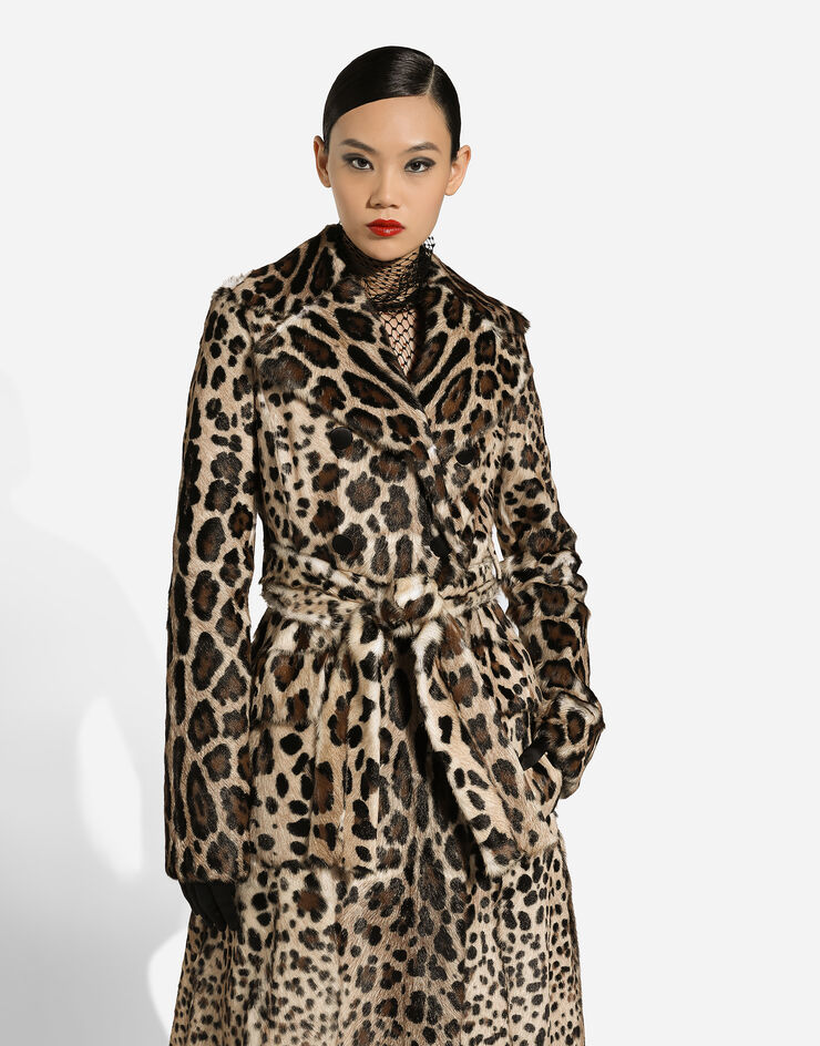Dolce & Gabbana Double-breasted leopard-print goatskin coat with belt Multicolor F0G1IFFUP9H