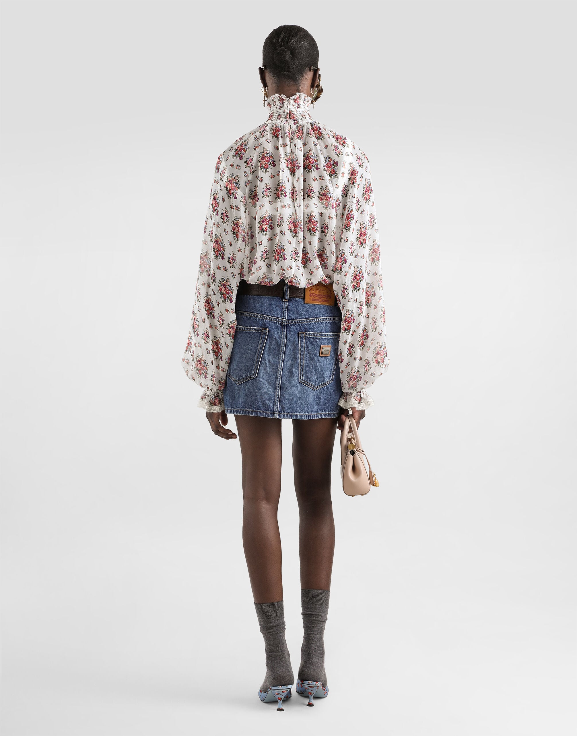 Small flower bouquets-print chiffon top in Multicolor for Women