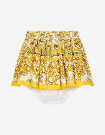 Dolce & Gabbana تنورة بوبلين بطبعة ماجوليكا صفراء مطبعة L23DI5FI5JW