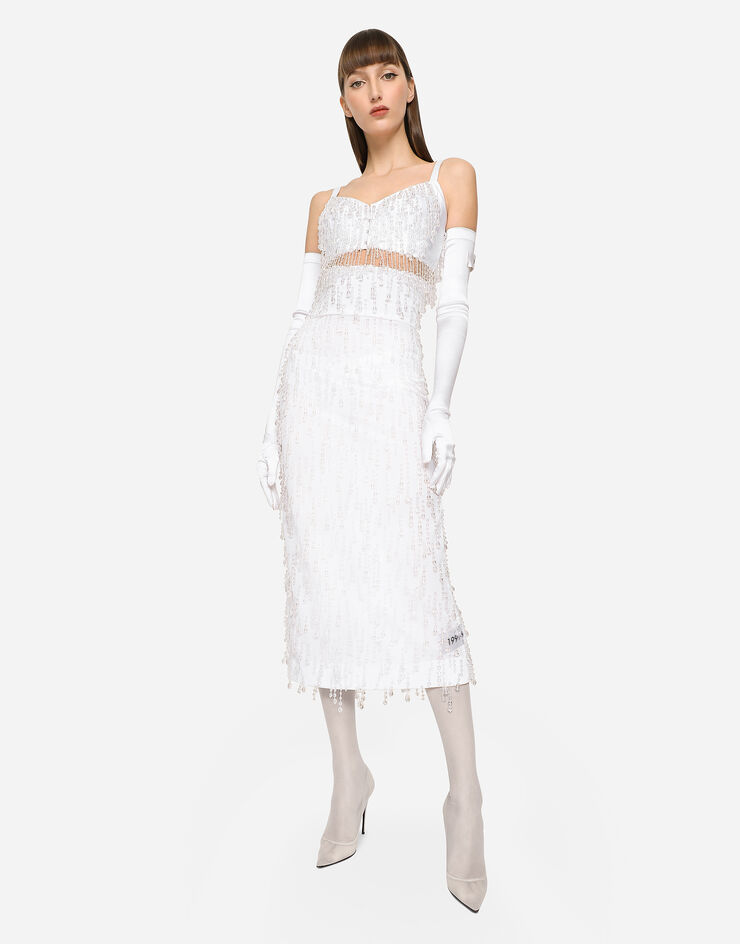 Dolce & Gabbana KIM DOLCE&GABBANA Powernet calf-length skirt with embellishment Multicolor F4CM3ZGDBNO