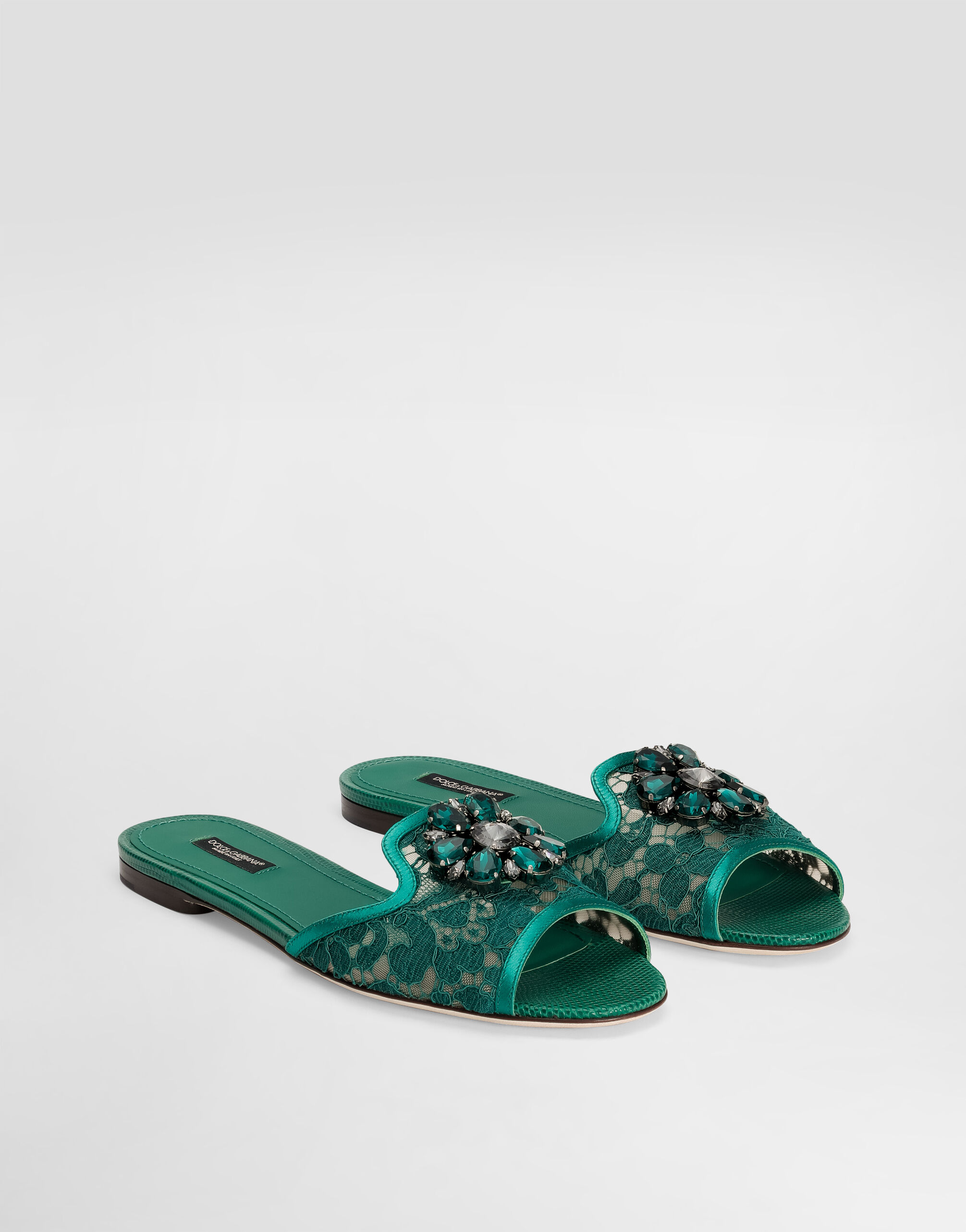 DOLCE＆GABBANA オープントゥミュール Slippers In Lace With Crystals - Women | Dolce&Gabbana