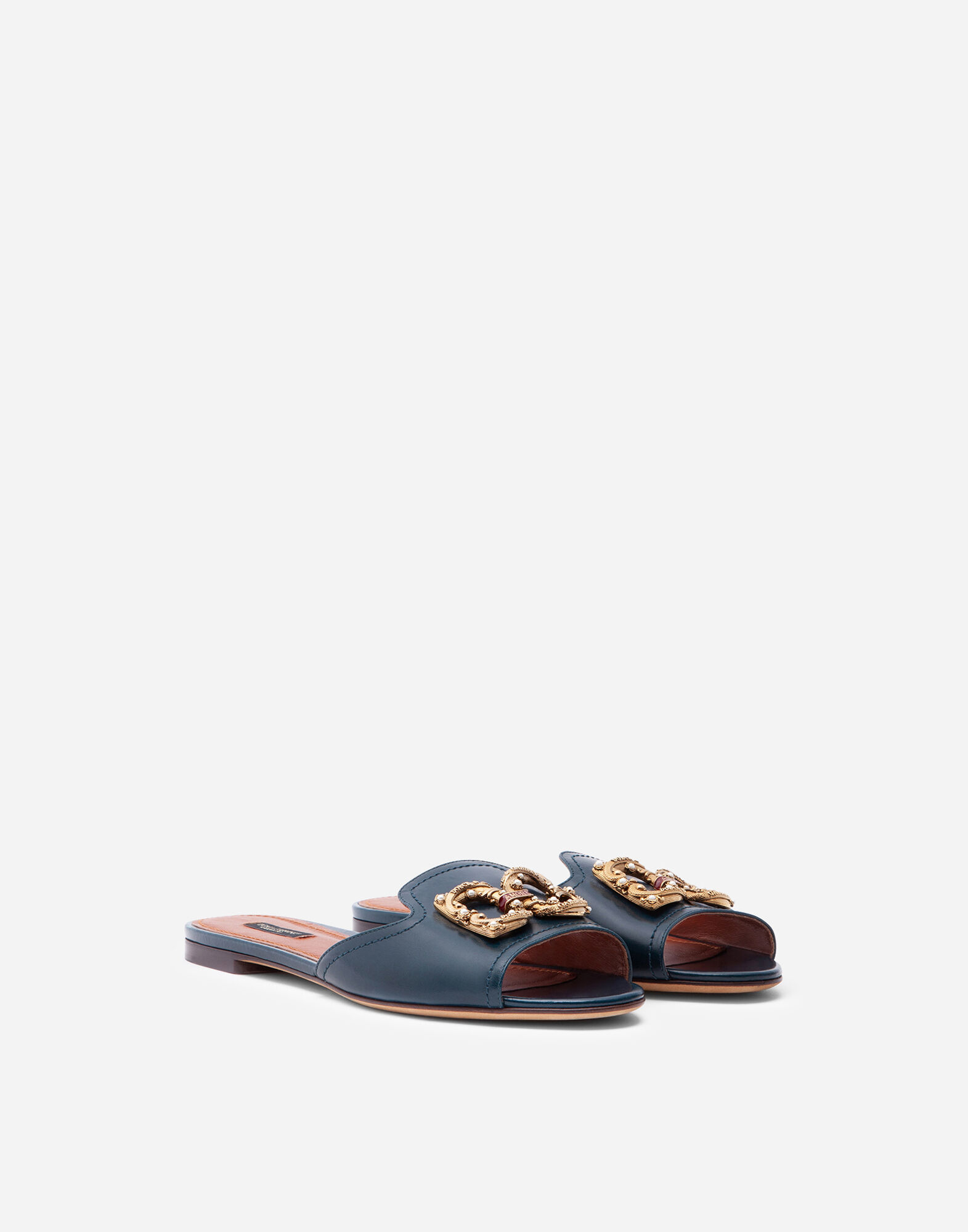 Dolce & Gabbana DGロゴ AMORE レザーサンダル Calfskin sliders with DG Amore logo