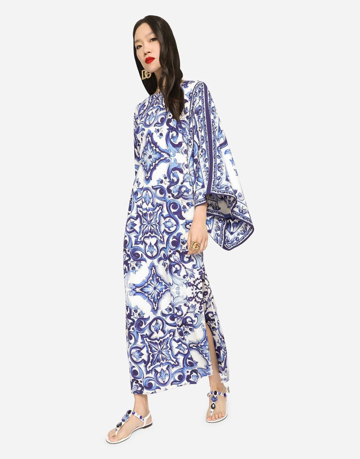 Dolce & Gabbana Long majolica-print charmeuse dress Multicolor F69D5THPABO