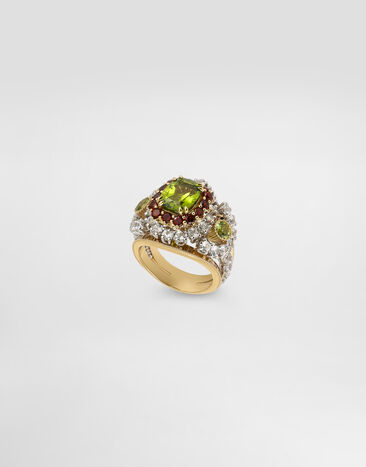 Dolce & Gabbana Ring Eleganza 18-karätiges Weiß- und Gelbgold, Peridot, Granate und Saphire Mehrfarbig WRSA6GWPER1