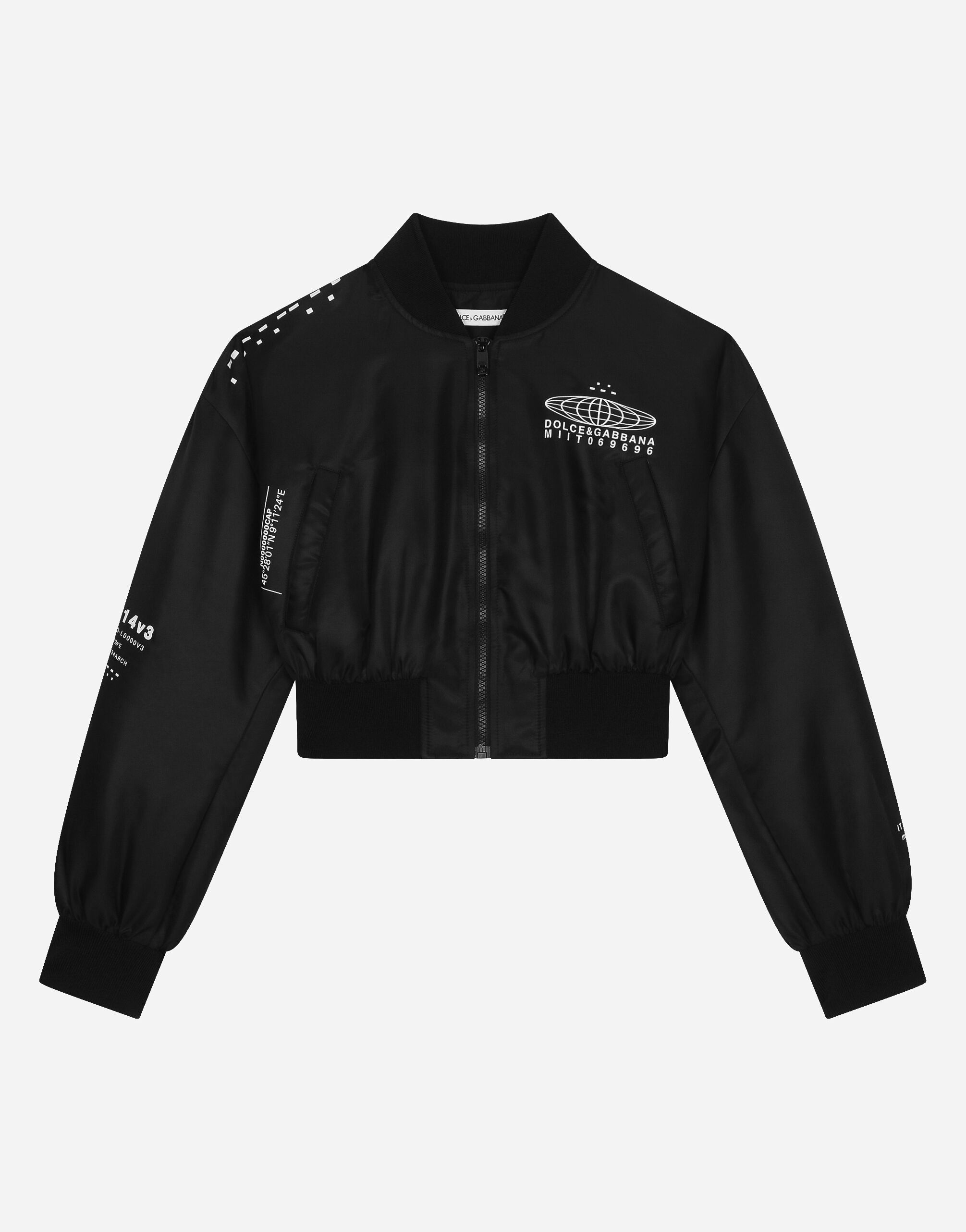 Dolce Gabbana Short satin bomber jacket with DG VIB3 print female Black