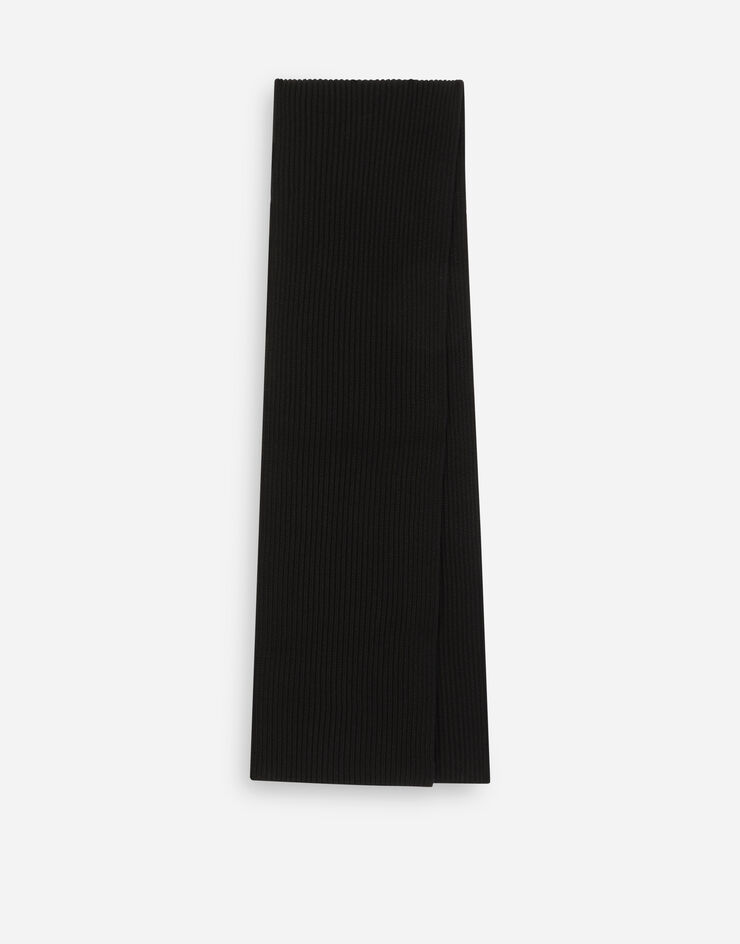 Dolce & Gabbana Knit cashmere scarf with branded plate Black GXK64TJAWK0