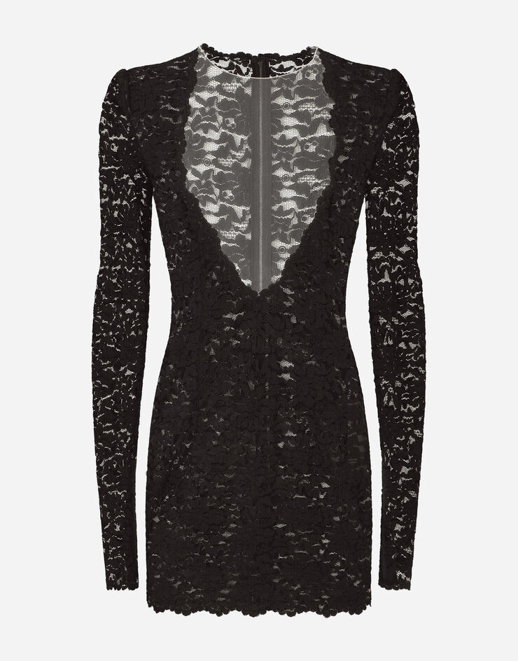 Dolce & Gabbana Short floral lace dress Black F6L0WTFLM9B