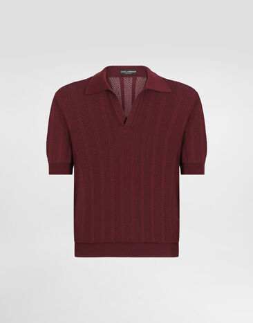 Dolce & Gabbana Pull polo à manches courtes en coton ajouré Multicolore GXZ62TJBCFL
