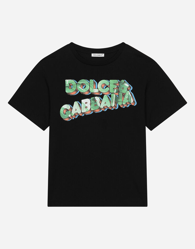 Jersey T-shirt with Dolce&Gabbana logo print in Black for Boys | Dolce ...