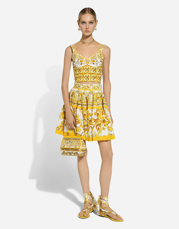 Dolce & Gabbana Short circle skirt in majolica-print cotton Print F4CB1THH5DV