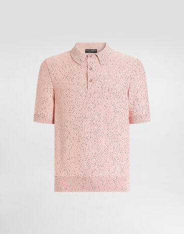 Dolce & Gabbana Silk polo shirt with sequins Pink GXZ02ZJGMKK