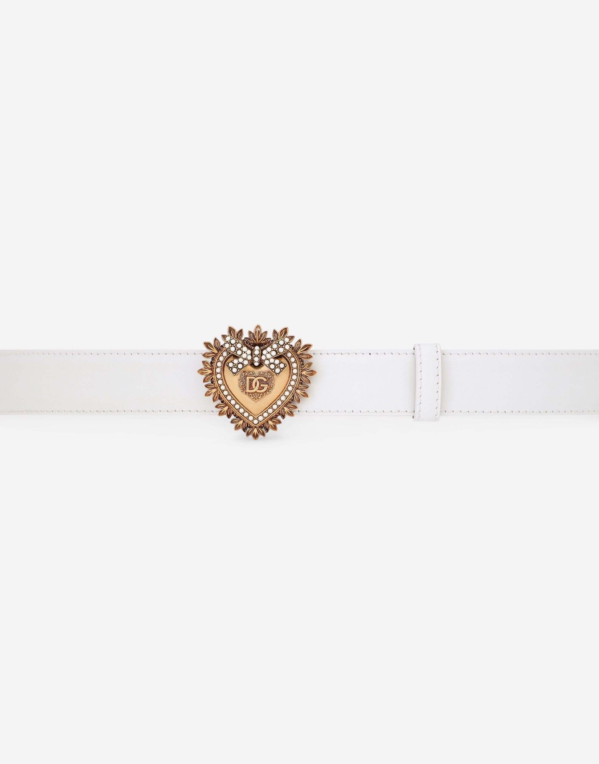 Leather Devotion belt in White for for Women Dolce Gabbana