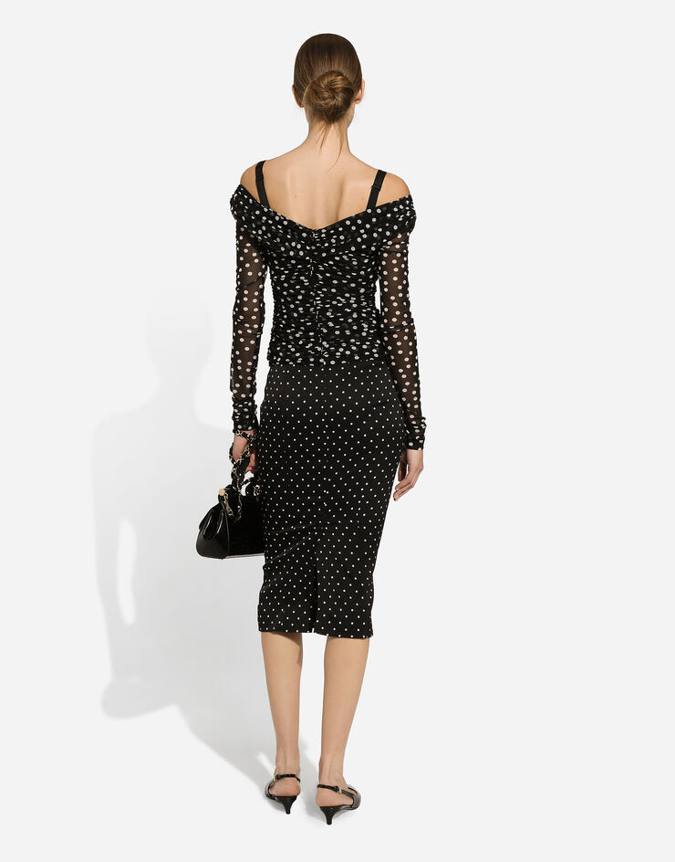 Dolce & Gabbana Polka-dot tulle top with wrap-front neckline Print F7AB5TFSRP2