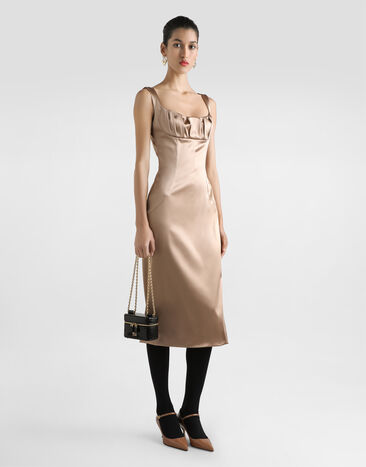 Dolce & Gabbana فستان ميدي من ساتان مطاطي بيج F6TMOTFURAD