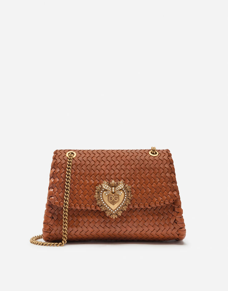 Dolce & Gabbana Large Devotion shoulder bag in braided nappa leather BROWN BB6728AX813