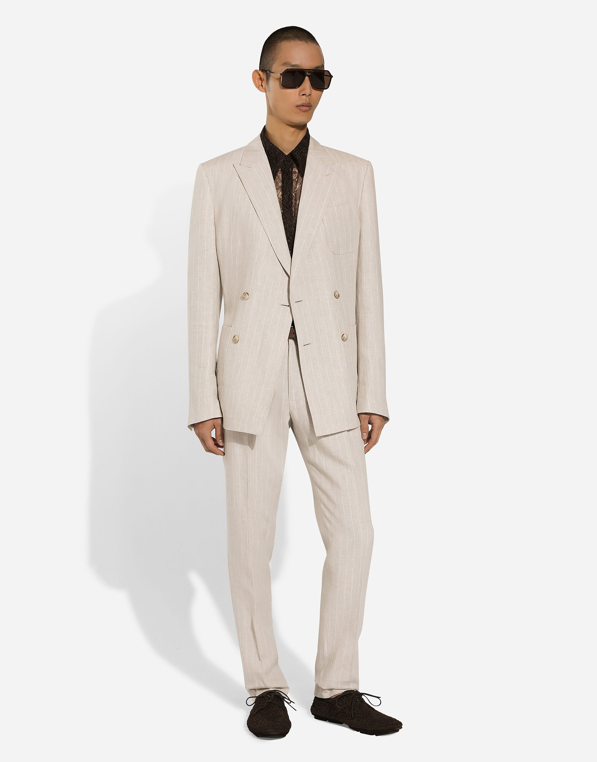 Double-breasted Portofino-fit jacket in pinstripe linen in
