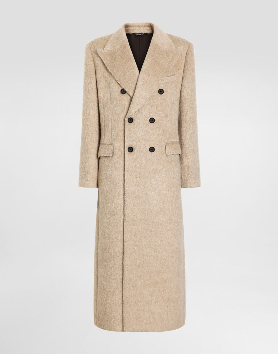 Long-haired mohair blend double-breasted coat