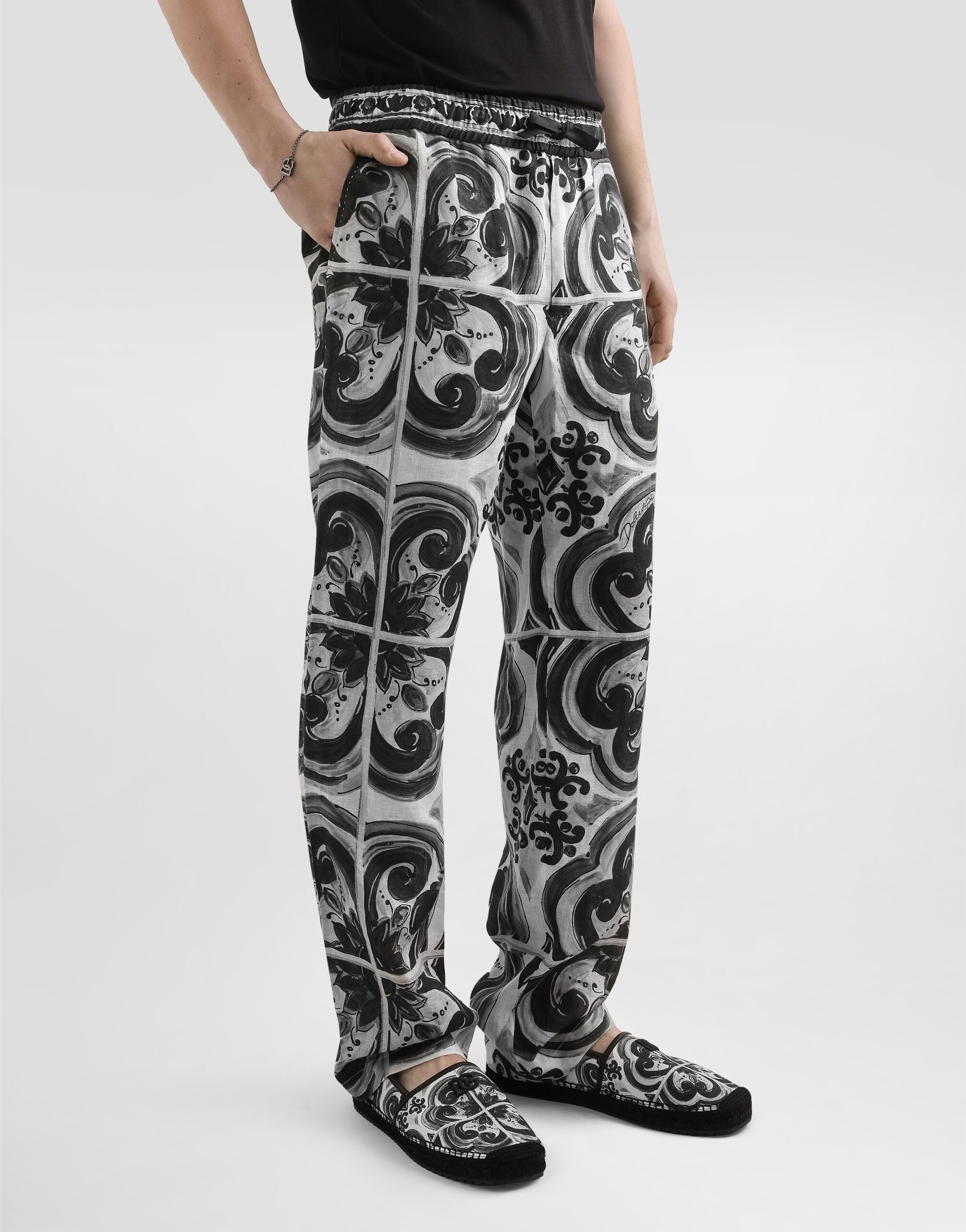 Majolica-print linen trousers - thumbnail 4