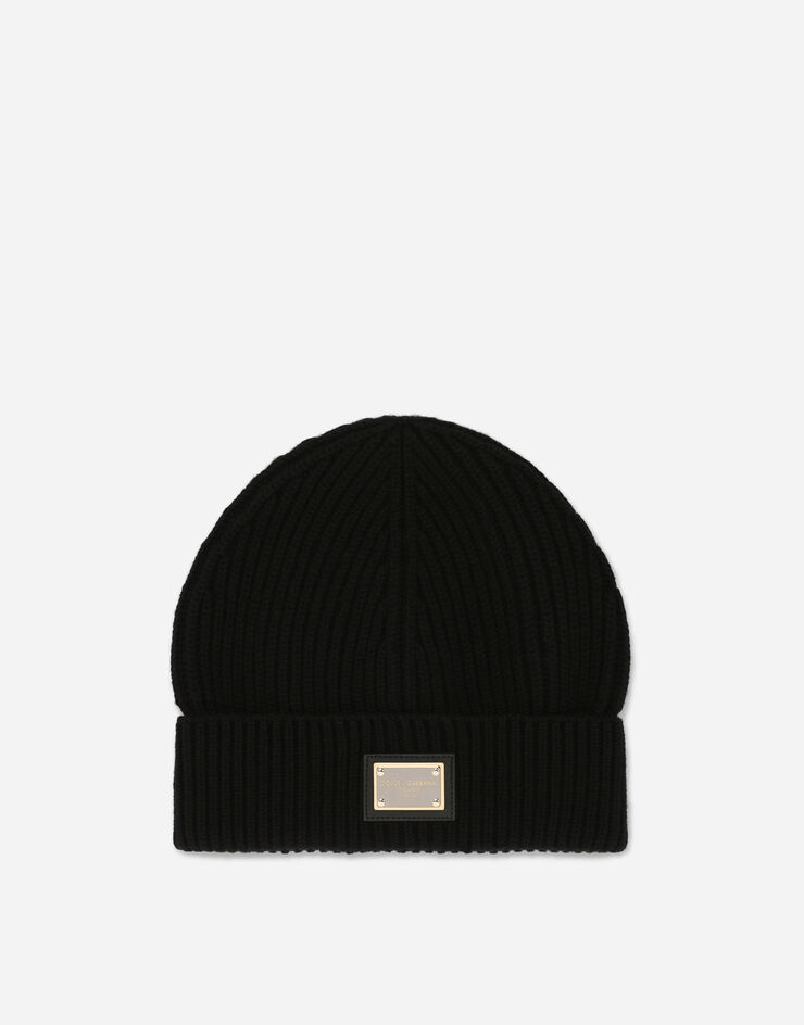 Dolce & Gabbana Knit cashmere hat with branded plate Black GXK63TJAWK0